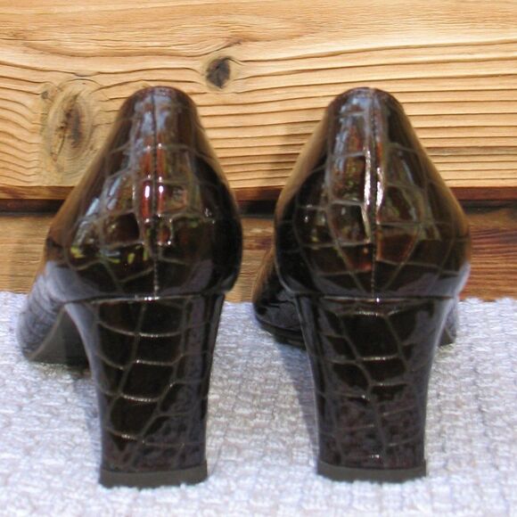 Stuart Weitzman Patent Faux Croc Pumps Heels Shoes - Picture 5 of 10